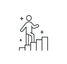 Stick figure ascending steps, symbolizing progress and improvement